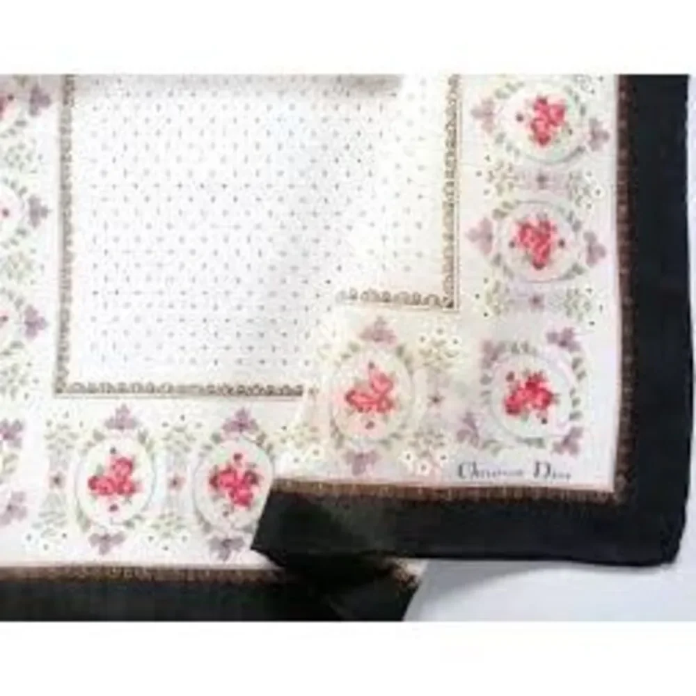 Christian Dior Handkerchief Dainty Polka Dot Floral Coquette Luxury Twilly Scarf